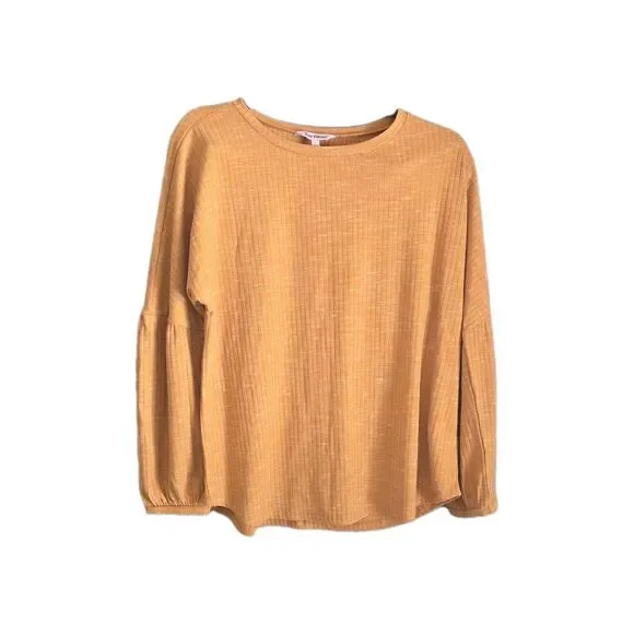 Burnt Orange Ribbed Knit Balloon Sleeve Casual Top Women’s Size L - Picture 3 of 8